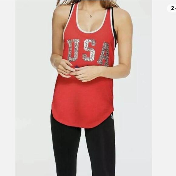 VICTORIAS SECRET PINK USA BLING RACERBACK TANK TOP T SHIRT SEQUINS - Picture 4 of 7
